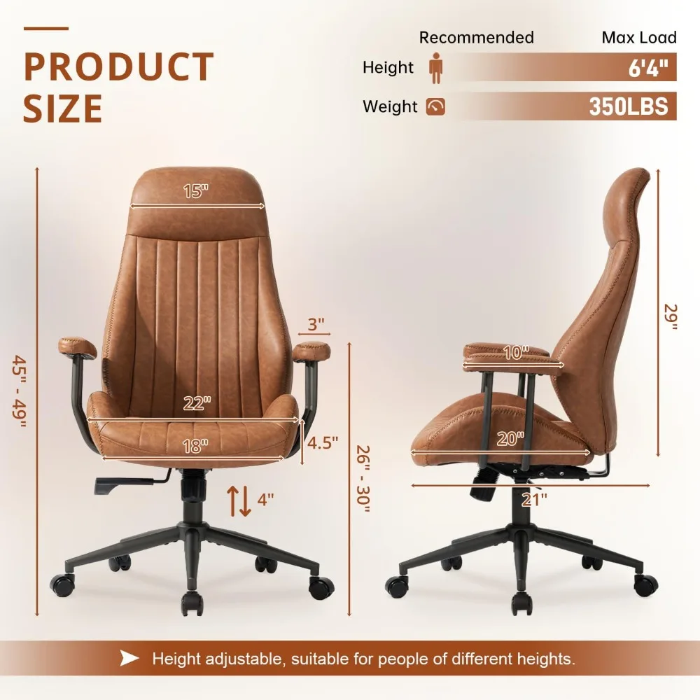 كرسي مكتب مريح عالي الظهر 330 رطل - كرسي مكتب دوار مستلق مع ارتفاع قابل للتعديل، وسائد سميكة للمراحة