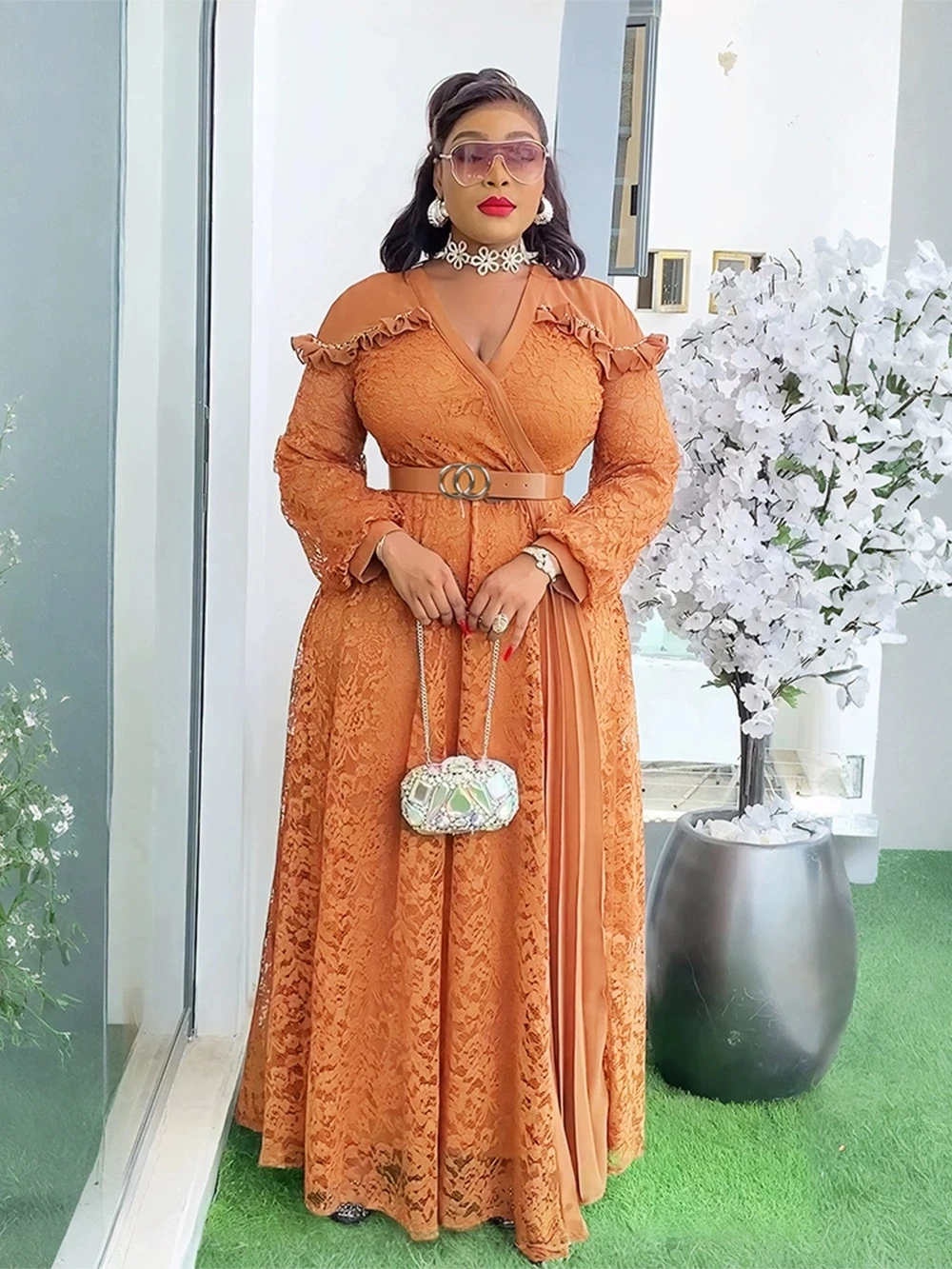 Vestidos africanos elegantes para mujer, nueva moda, sin mangas, gasa, Maxi bata de talla grande, vestido largo de fiesta de noche de Navidad