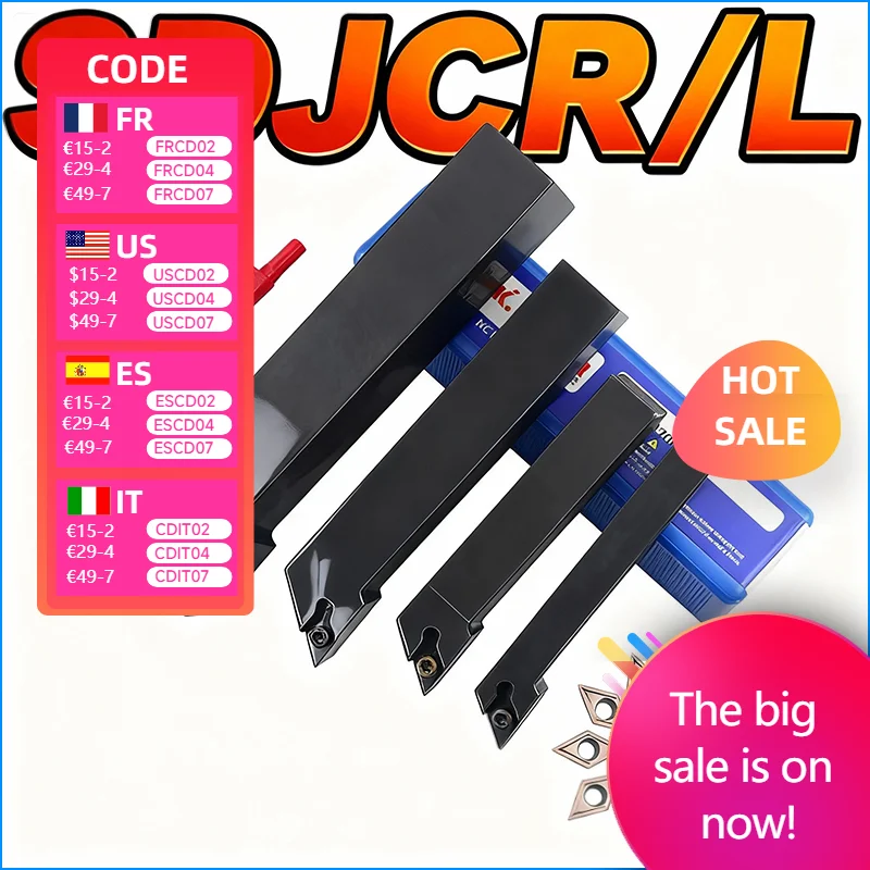 

1pc SDJCR1212H07 SDJCR1616H07 SDJCR2525M07 External Turning Tool Holder DCMT07 Carbide Inserts Lathe Bar Cutting Tools Set