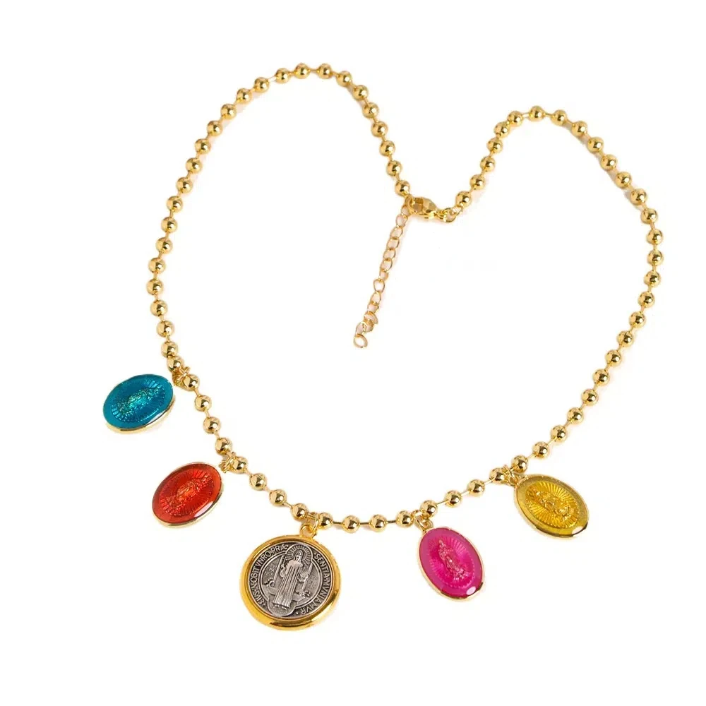 الرجعية سانت بنديكت الوردية قلادة الرقبة مجوهرات العرقية نمط قلادة حديدية قلادة خمر قابل للتعديل سلسلة الترقوة النساء الرجال #5