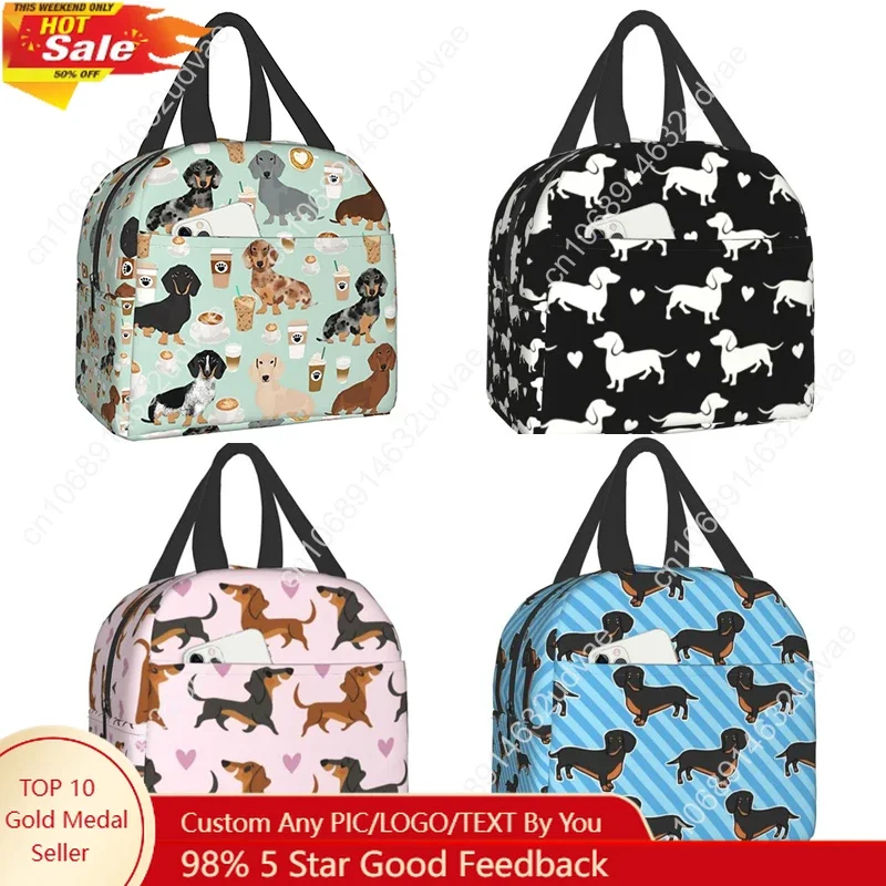 Cute Colored Coffee Dachshund Reusable Insulated Lunch Bag Cooler Tote Box Container with Front Pocket for Woman Man