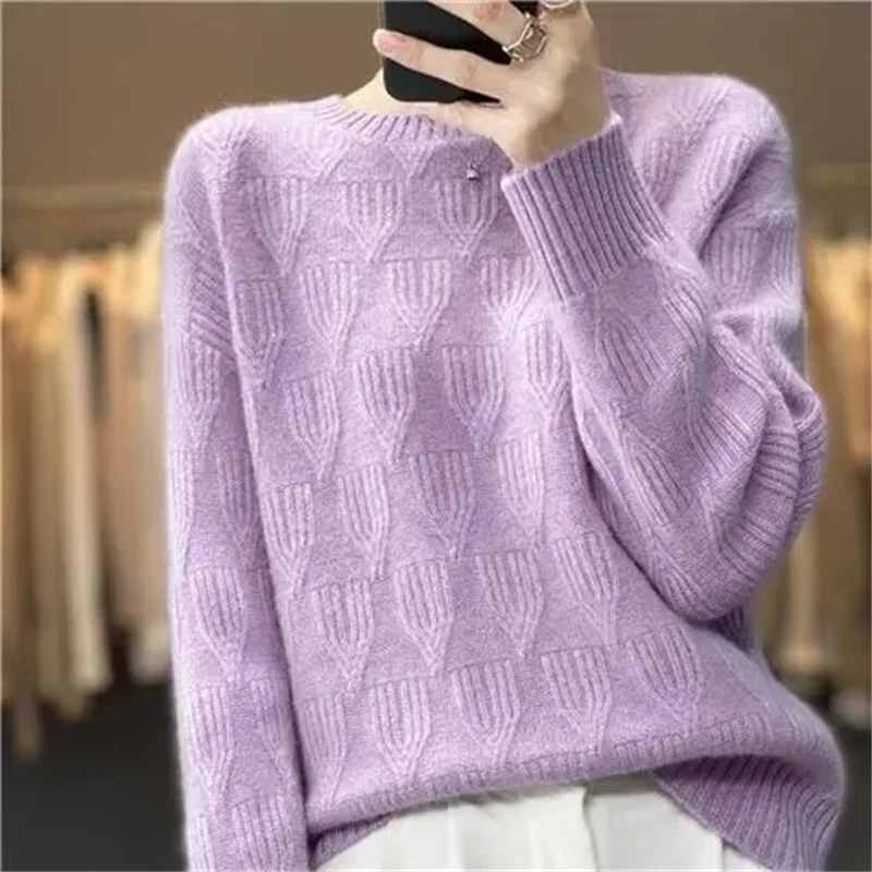 Maglione da donna in lana lavorata a maglia tinta unita con o-collo da donna Pullover ispessimento moda lavorato a maglia autunno inverno maglione a maniche lunghe femminile