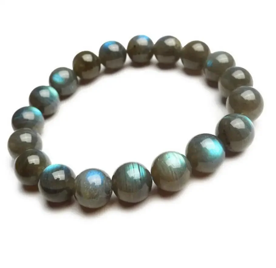 Natural Blue Light Labradorite Gemstone Bead Stretch Bracelet 9mm AAA