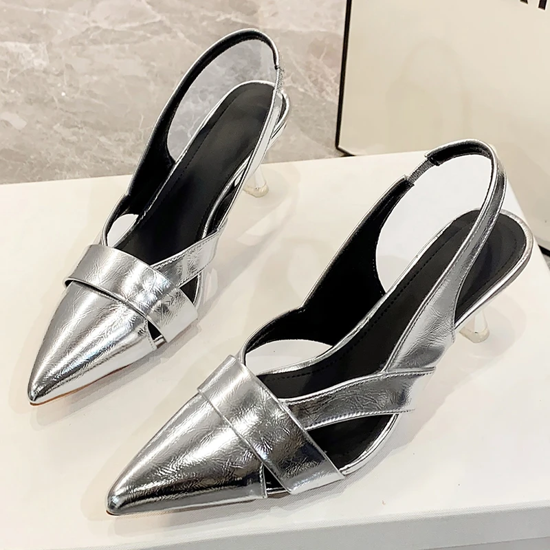 

2025 Fashion Women's Sandals Pointed Toe Slingback Summer Dress Solid Color Stiletto Heel Low Heel Casual Comfortable Sandals