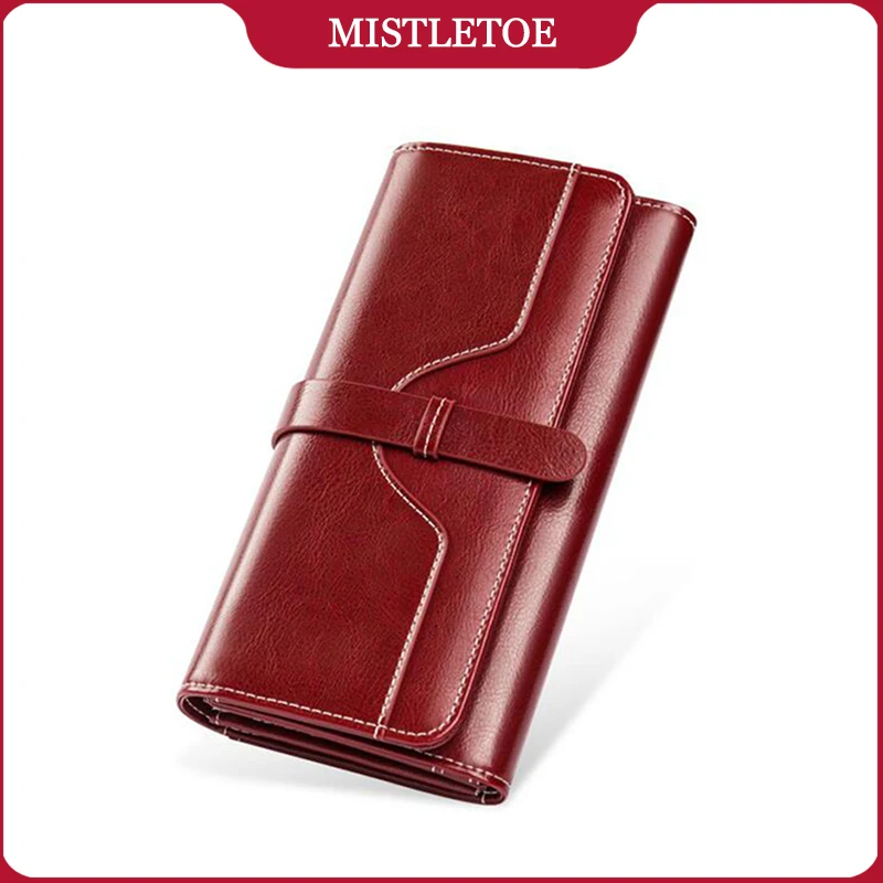 Women Travel Cowhide Leather Wallet Long Trifold Card Holder Bag Women Phone Purse for Birthday Gifts