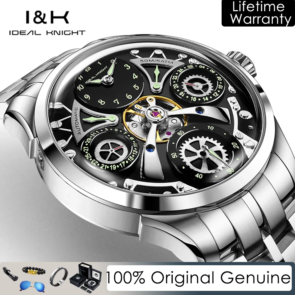 

Новые мужские часы Ideal Knight: роскошные, индивидуальные, с полым корпусом, автоматические, механические, светящиеся, водонепроницаемые, модель 6820