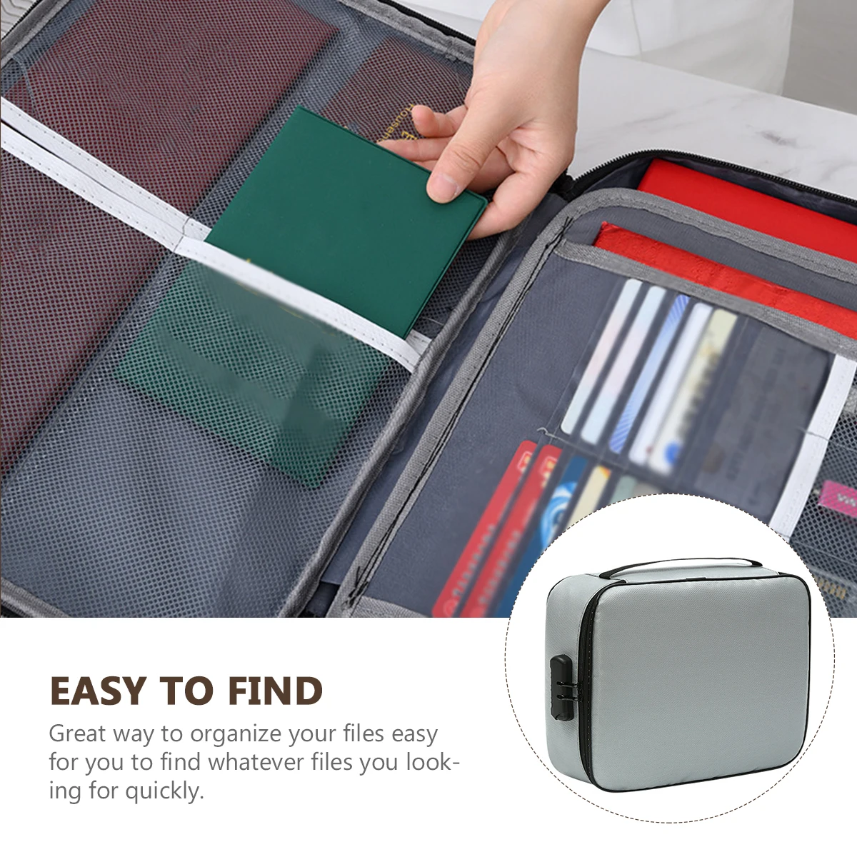 

Multi-Function Travel Organizer Bag Fireproof Document Storage With Lock Large Capacity Safe For Passport U Disk Certificates