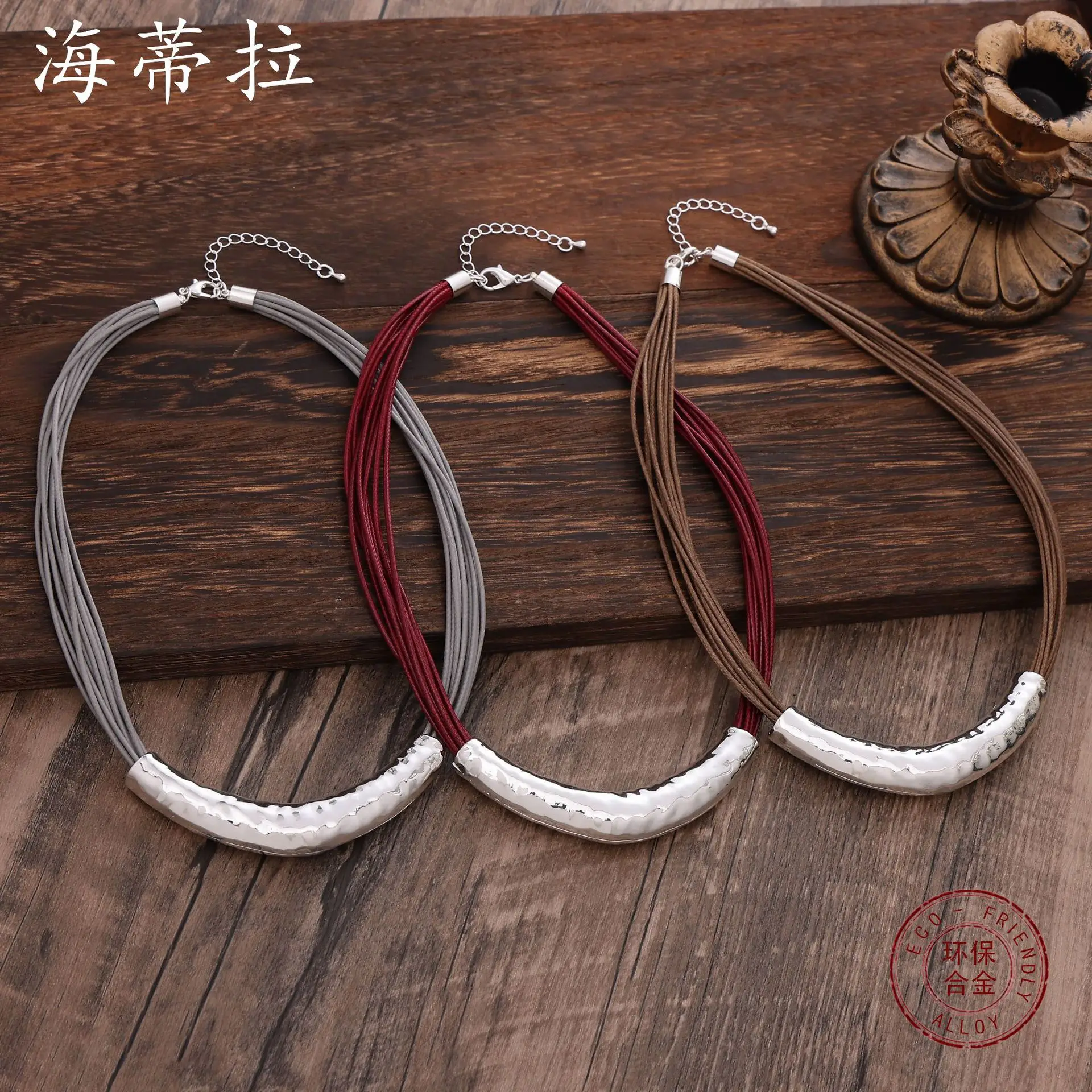 

Хит продаж: геометрическое ожерелье-полумесяц из сплава с кожаным шнурком, богемная ретро-цепочка на шею для женщин, персонализированная.