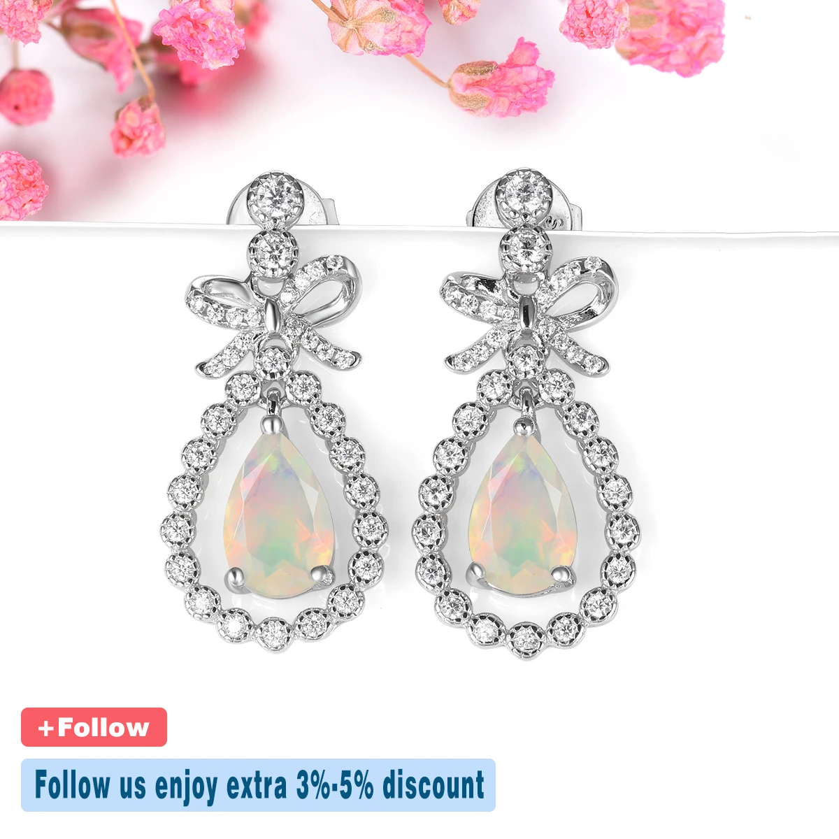 Natural Opal Sterling Silver Stud Earring Rhodium Plated Fine Jewelrys 1.1 Carats Genuine Gemstone Sweet Lovely Design Lady Gift