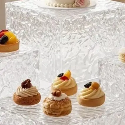 Tiered Clear Hammered Stand for Cakes Cupcakes Beverages and Appetizers with Visual Depth Created by Ripple Texture