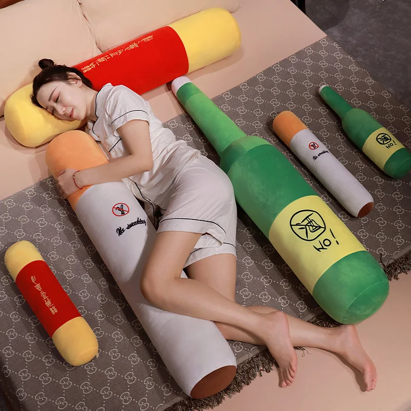 

Long Soft Pillow Stuffed Golden Cudgel Green Wine Bottle White Cigarette Plushie Sleeping Leg Support Companion Birthday Gift