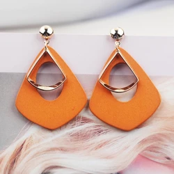 Trendy New Wooden Water Drop Hanging Earrings for Women Gold Color Metal Female Drop Earrings boucle d'oreille femme brincos