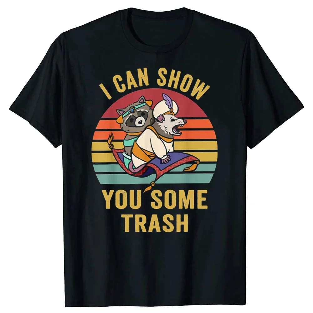

I Can Show You Some Trash Raccoon Opossum Riding Magic Carpet Graphic Tee Cotton Short Sleeve T-Shirt