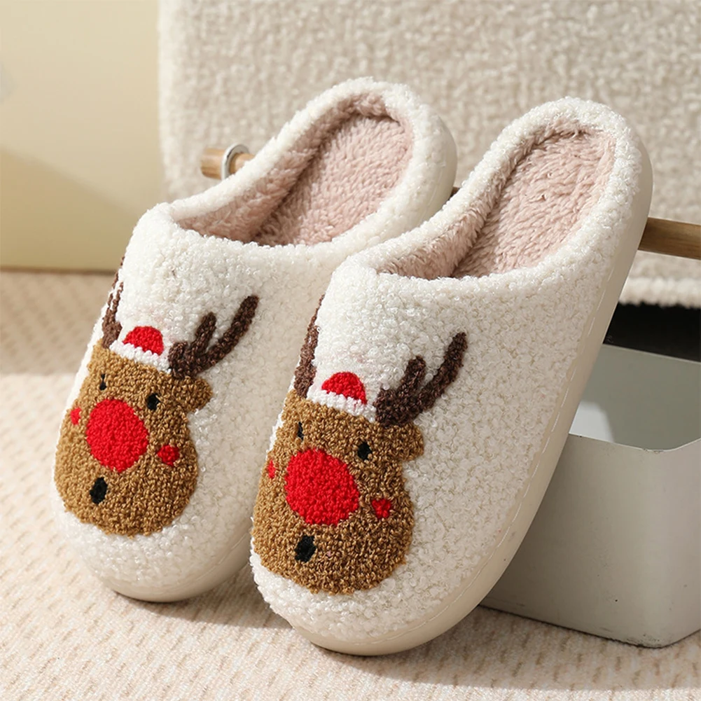 

New Christmas Elk Cotton Slippers For Men Women Halloween Mask Home Slip Resistant Couples Indoor Plush Cotton Shoes In Winter