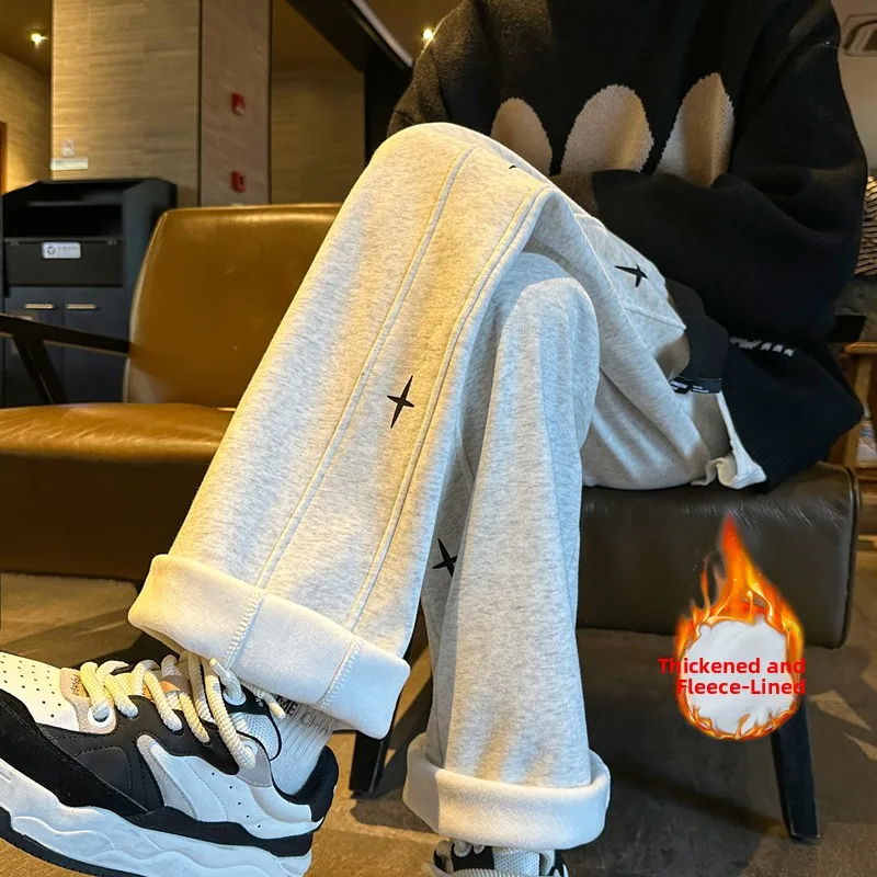 

Мужские зимние утепленные брюки American High Street с прямыми штанинами, свободные широкие брюки, повседневные длинные брюки, молодежная мода