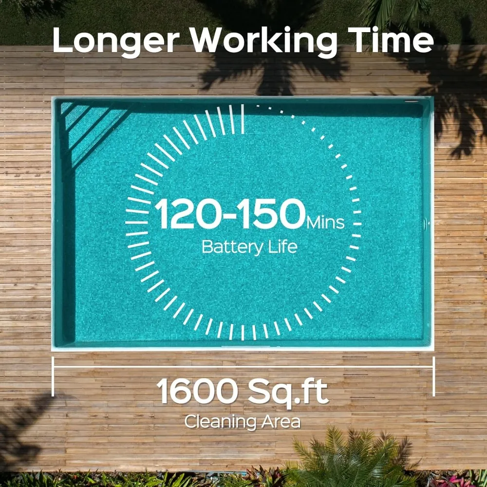 Line robot pool cleaner, wall and waterline cleaning, intelligent route planning, 150 minute running time