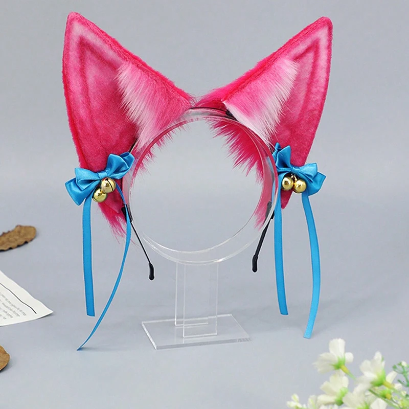 LoL Spirit Blossom the Nine-Tailed Fox Ahri Cosplay Accessories Fox Ears Headband Bowknot Bell Hairband Handmade Headwear