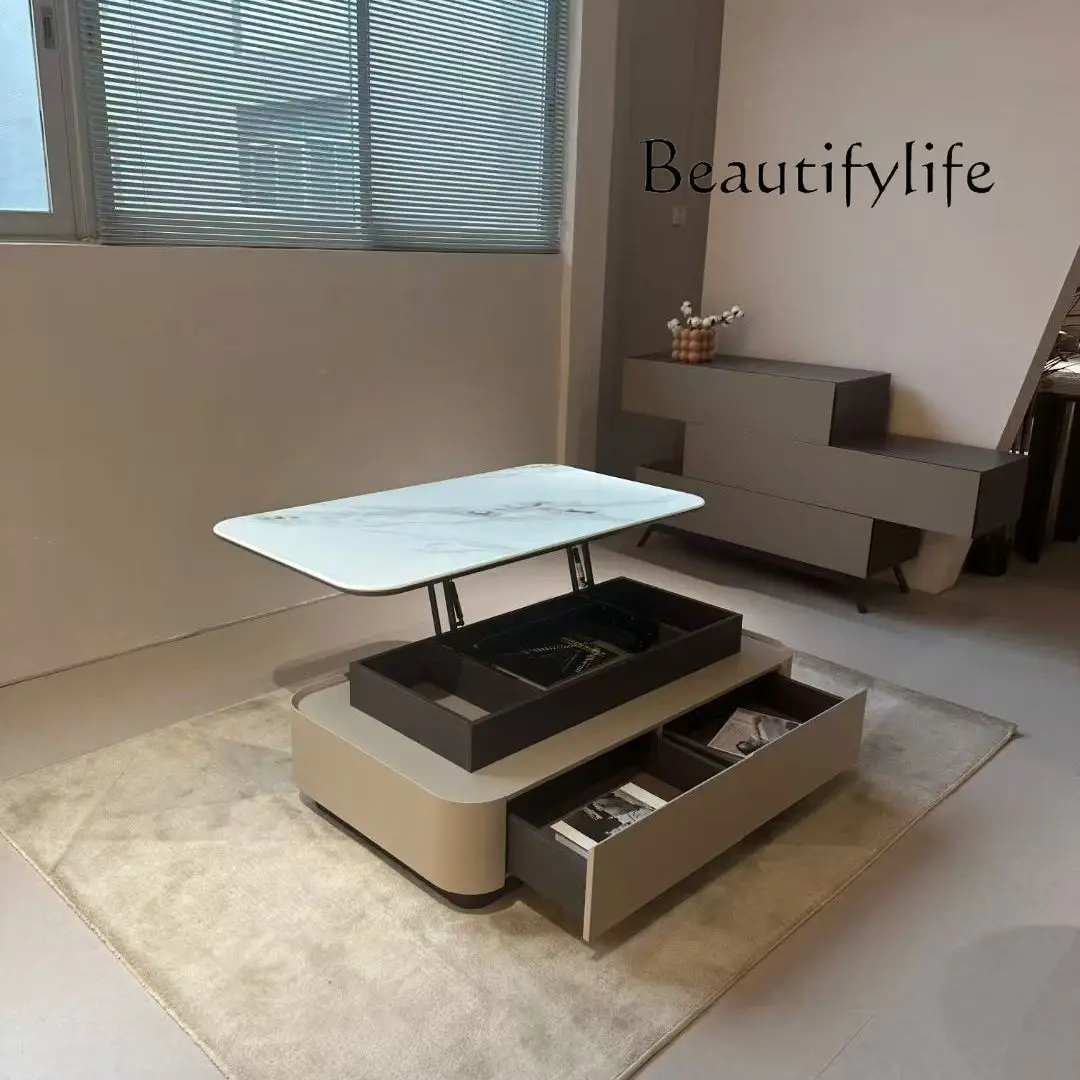 

Italian minimalist modern multi-functional lifting coffee table storage household living room square coffee table 1.2 meters