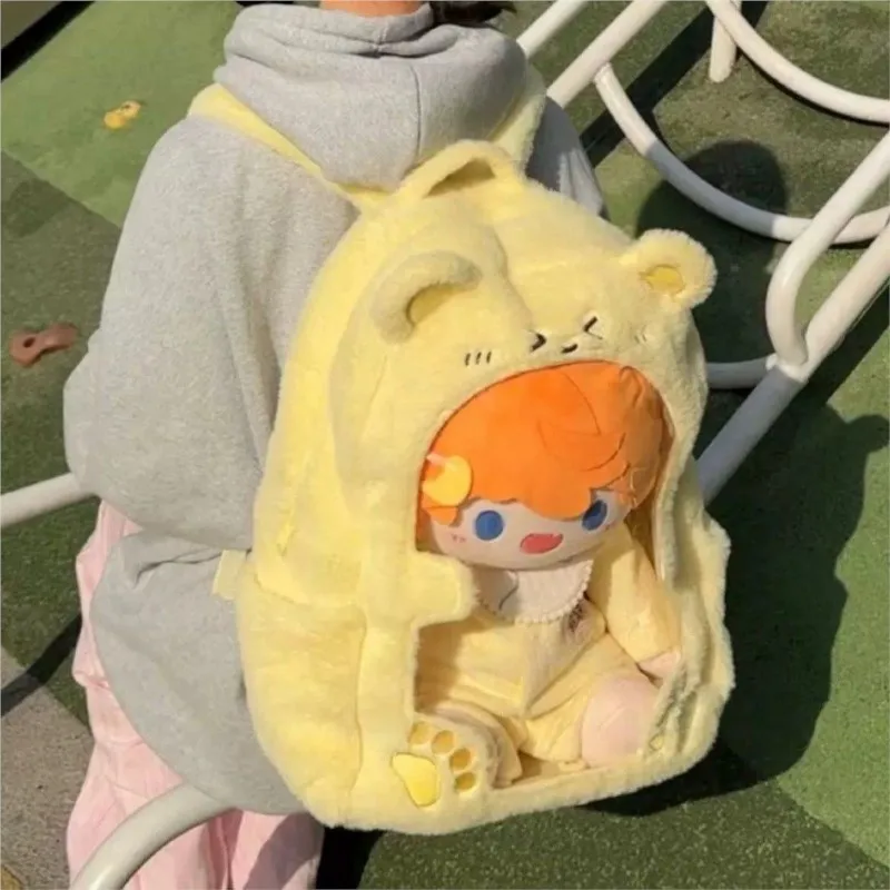 

Sweet Cute Yellow Bear Backpack Women Bag 40cm Doll Transparent Ita Bag Ladies Plush Cartoon Large Capacity Student Daypack Chic
