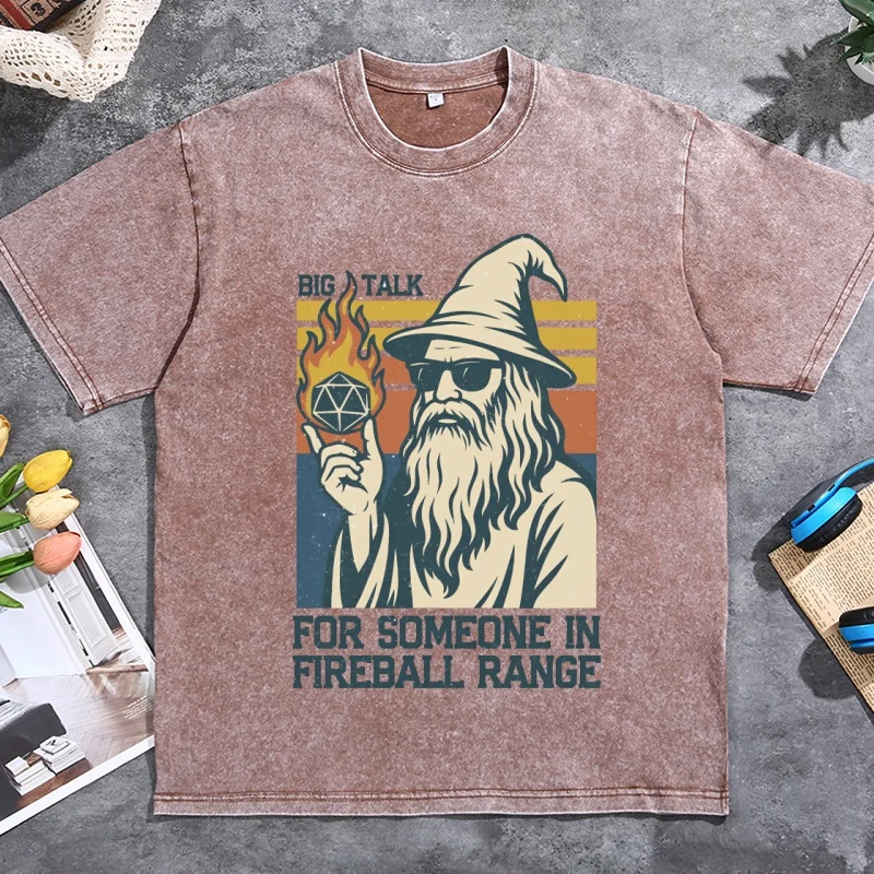 Cast Fireball T-shirt Vintage Washed Cotton Short Sleeve Round Neck Tshirts Unisex Vintage Washed Tees Streetwear Y2k Clothing