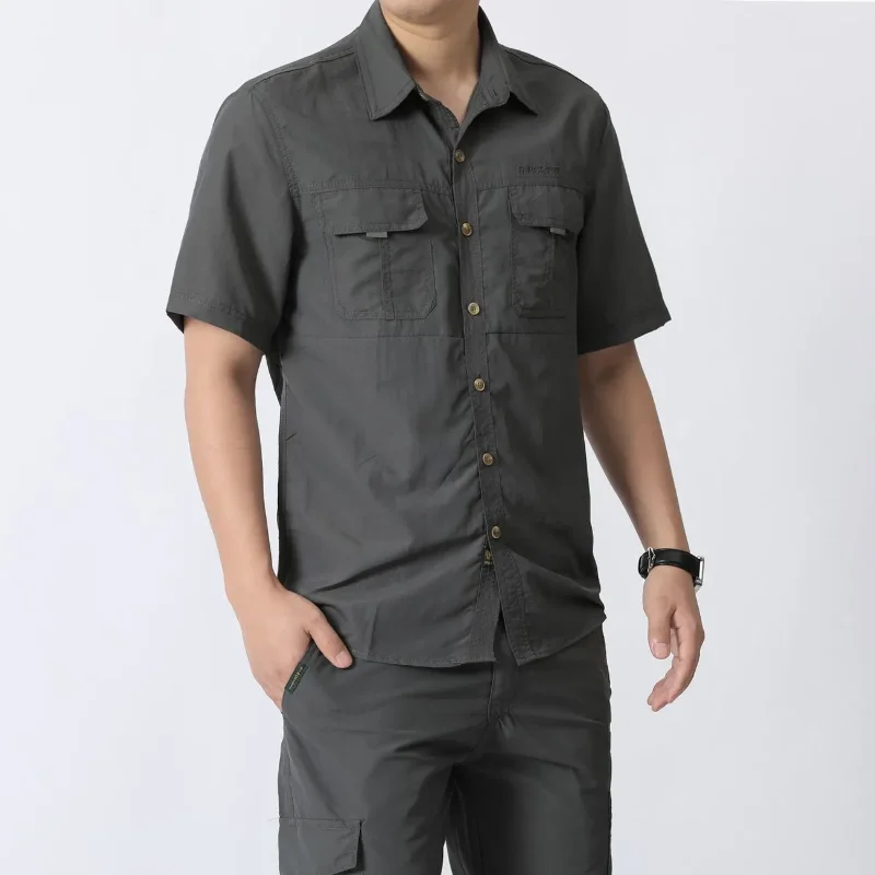 Spring Autumn Outdoor Short Sleeve Clothing Men's Fashion Lightweight Shirt Loose Quick-drying Mountaineering Work Clothes