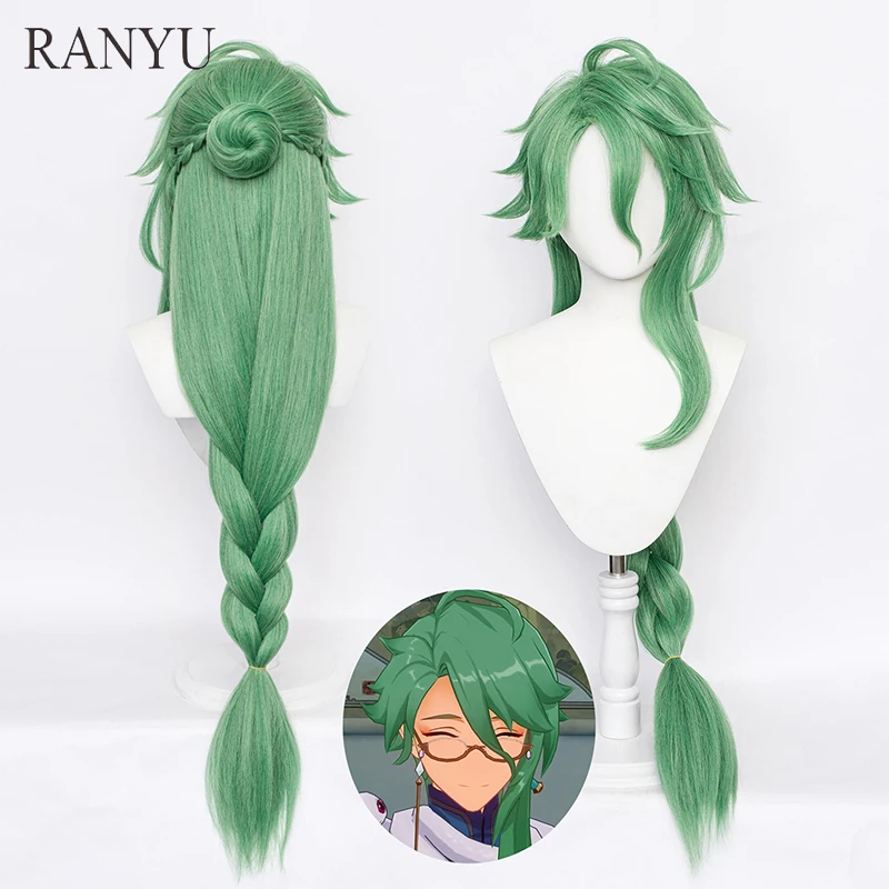 Ranyu genshin impacto baizhu peruca longa sintético jogo verde anime cosplay peruca resistente ao calor para festa