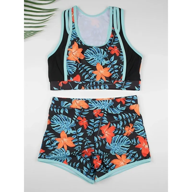 بدلة سباحة بكيني رياضية للسيدات موضة الأزهار المطبوعة سبليت عالية الخصر ملابس سباحة صيف 2025 بدلة استحمام نسائية غير رسمية جديدة ملابس بحر