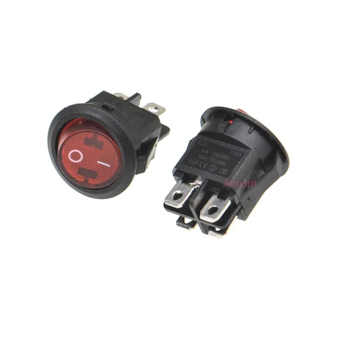 Imagen 2 del producto Lote de 5 interruptores basculantes redondos KCD1 224N de 23 mm, 4 pines, 250 V, 6 A, tipo SPST, ON/OFF, de montaje a presión