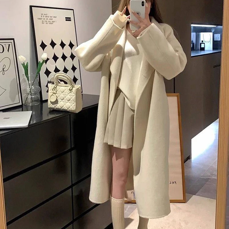 Thick Warm Woolen Coat Women's Mid-length Autumn Winter New Fashion Long-sleeved Wool Jackets Gentle Loose Luxury Casual Outwear