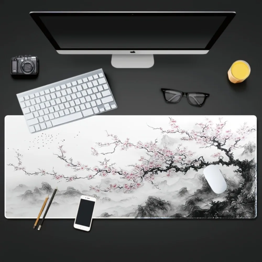 

Cherry Blossom Cloud Pattern Extended Mouse Pad | Non-Slip Rubber Mat Compatible with White Keyboards Mice for Office Gaming