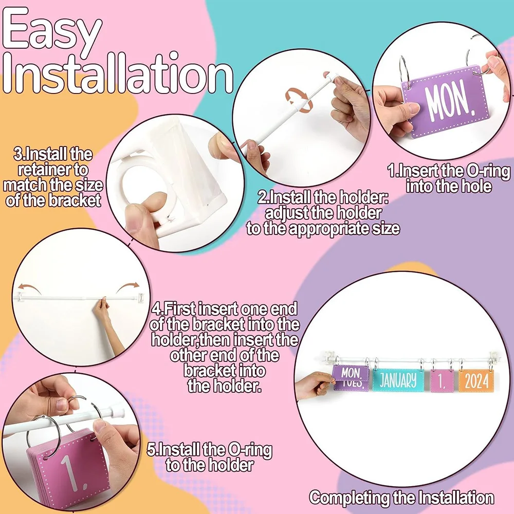 مجموعة تقويم الوجه الملونة مع حامل، 54 قطعة من بطاقات التاريخ لوحة إعلانات الفصول الدراسية تقويم قابل للتعديل للفصول الدراسية وديكور المنزل Su #3