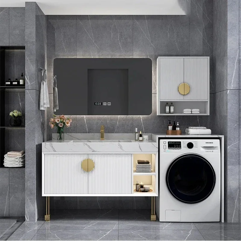 

Customized Solid Washing Cabinet Combination Designer Home Washbasin Wood Slate Integrated Bathroom Cabinet Balcony Schrank