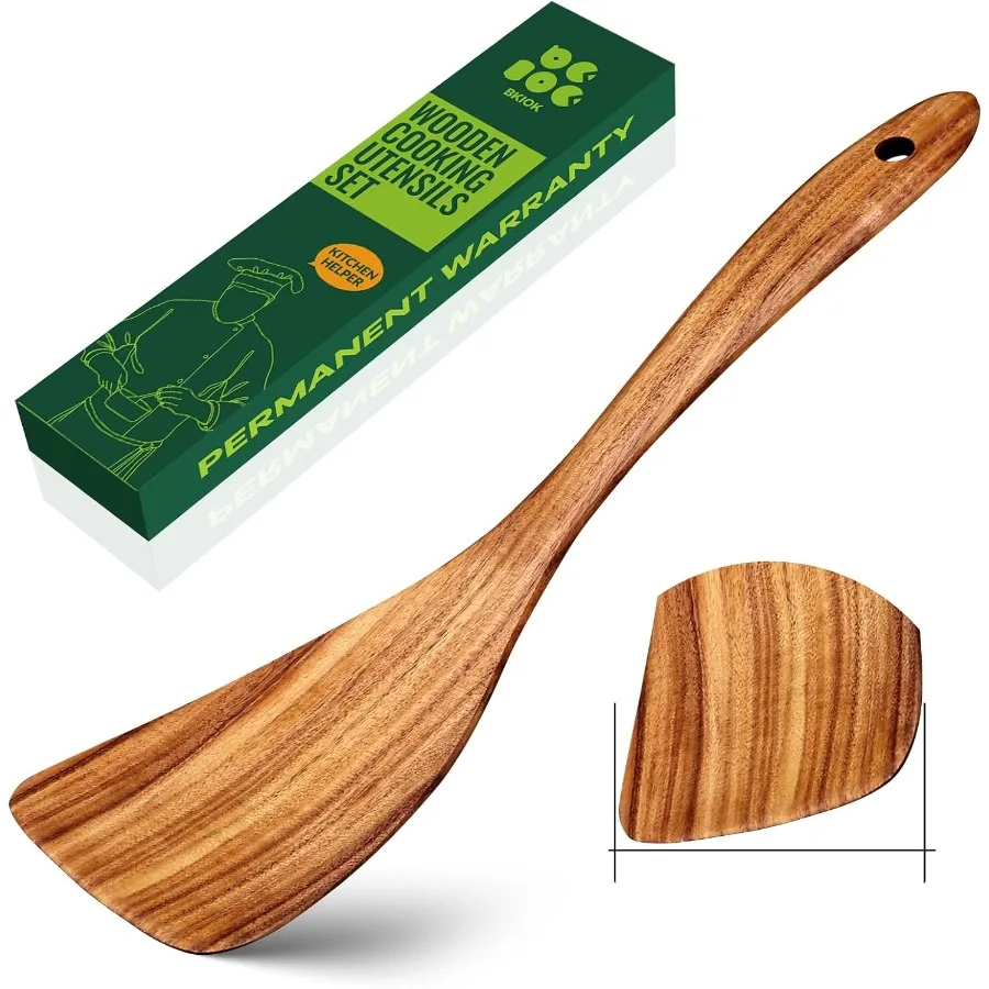 

Teak Wood Spatula for Kitchen Use Long Handle Wooden Spoon for Cng Kitchen Utensil Flat Turner Spurtle for Non-stick Cookware