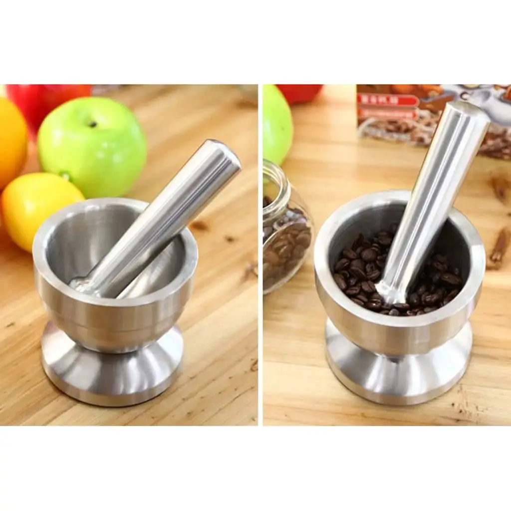Juego Profesional de Mortero y Pilón de Acero Inoxidable, Triturador de Ajo, Molinillo de Hierbas para Uso en la Cocina