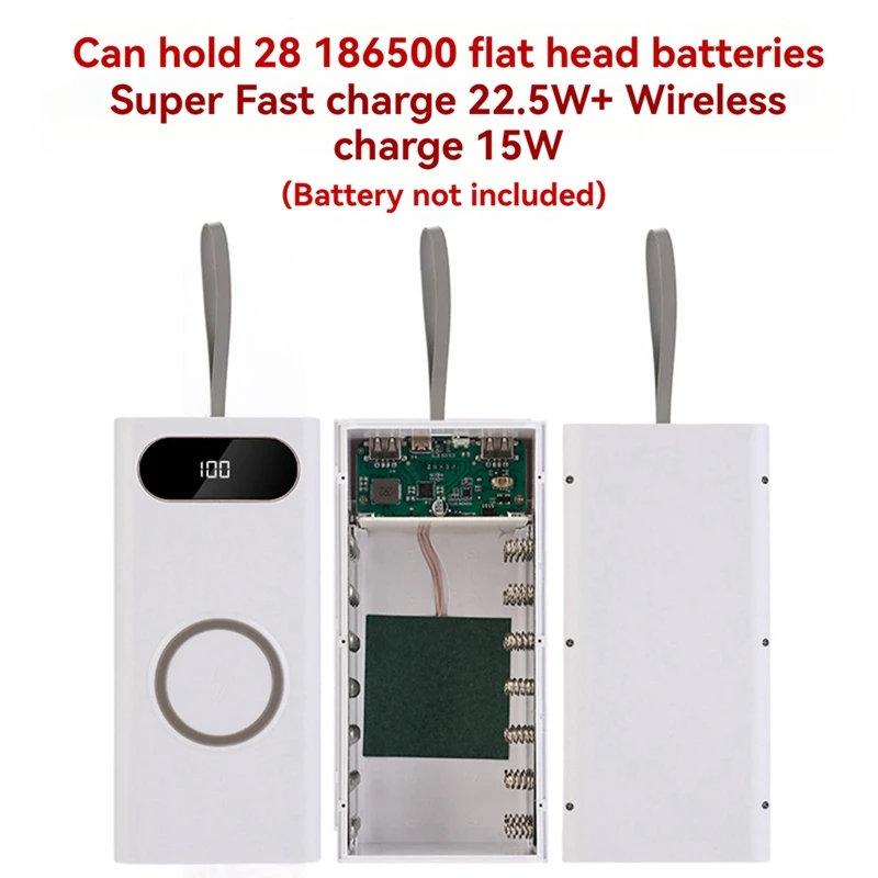 لتقوم بها بنفسك 18650 صندوق بطارية شحن سريع 22.5 واط مع شحن لاسلكي 15 واط وشاشة الكريستال السائل مجموعة صندوق الطاقة المحمول القابل للفصل