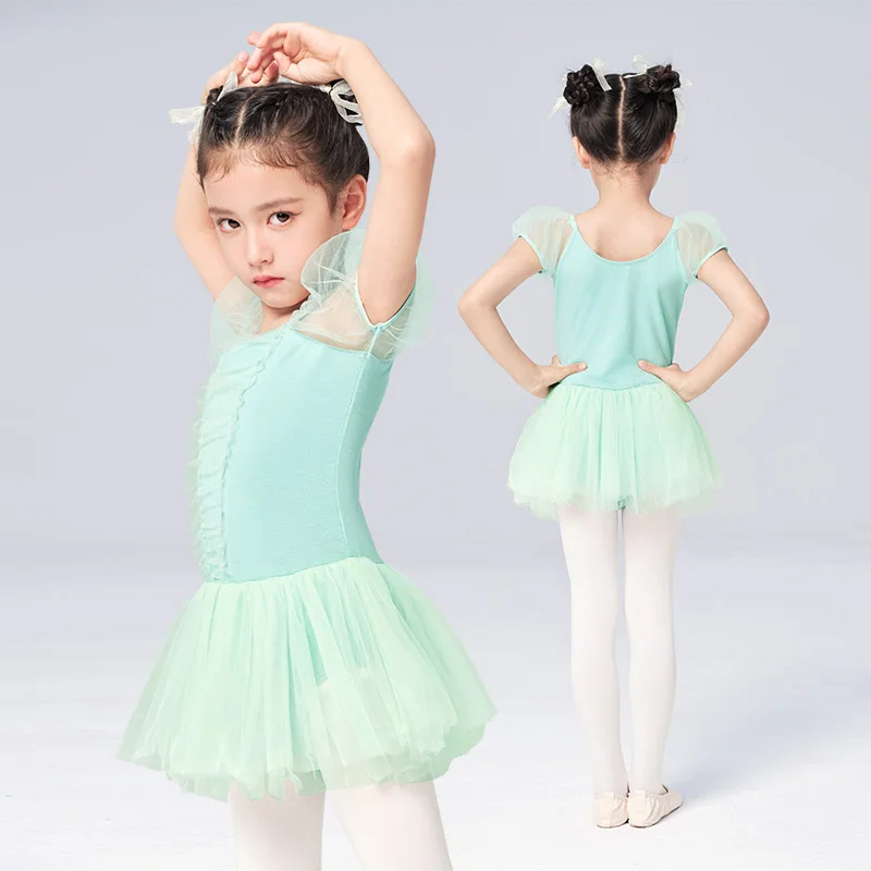 Girls Pink Ballet Dress Cute Dance Leotard with Skirt Kids Ballet Leotard with Tutu Cotton Gymnastic Bodysuit Ballerina Outfit