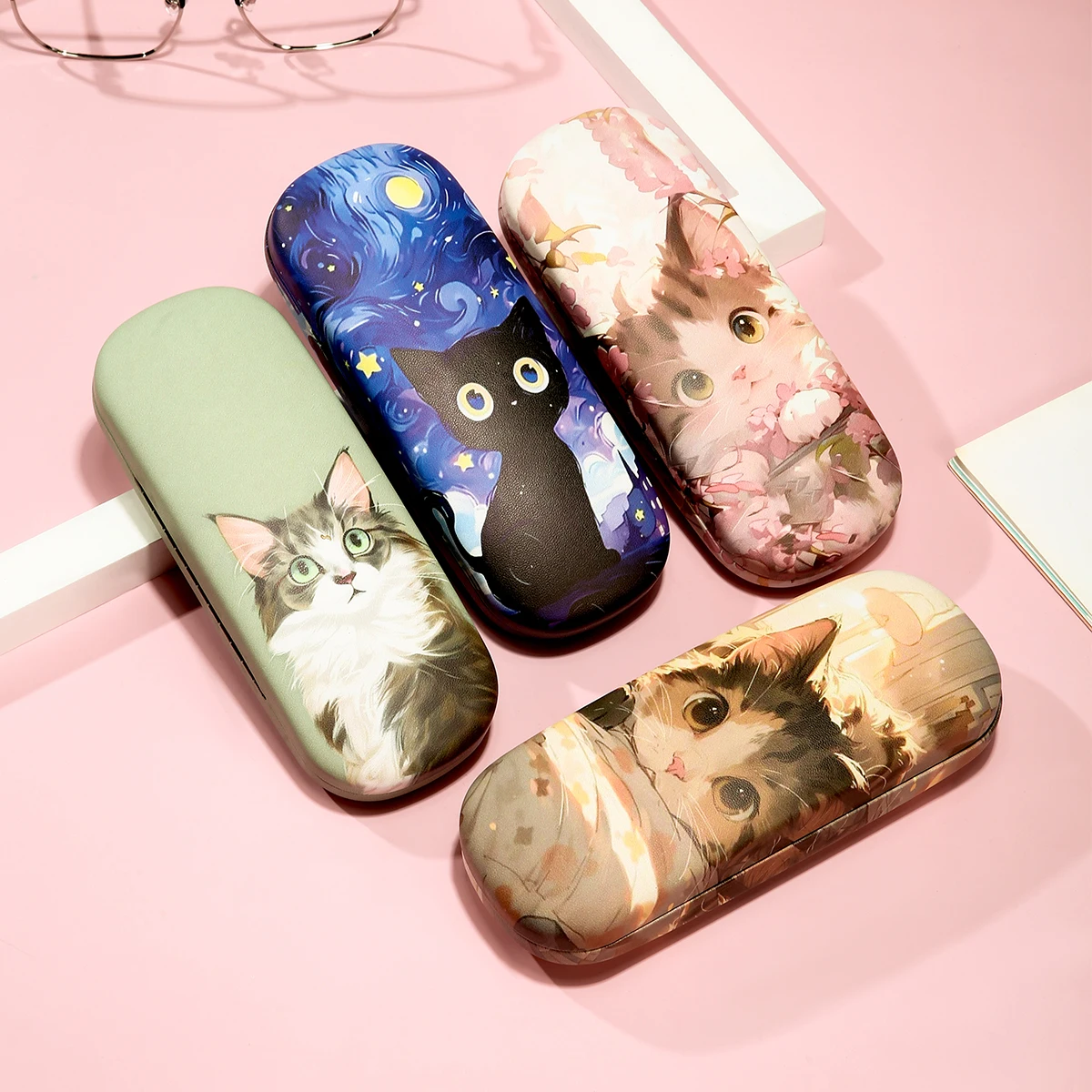 1pc Cartoon Cute Cat Printed Fashion Hard Shell Protective Glasses Case Durable Portable Storage Box For Women Eyewear Protector - view 5