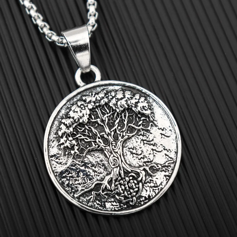 New Vintage Viking Tree of Life Pendant Charm Men\'s Necklace Fashion Hip Hop Punk Accessories Jewelry Party Gift Wholesale