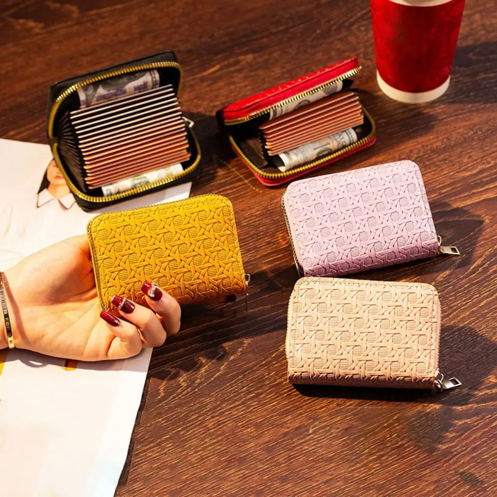 جديد 11 فتحة سستة حامل بطاقة بولي Leather الجلود مقاوم للماء حامل بطاقة الائتمان رقيقة جدا المنسوجة نمط محفظة صغيرة استخدام الأعمال