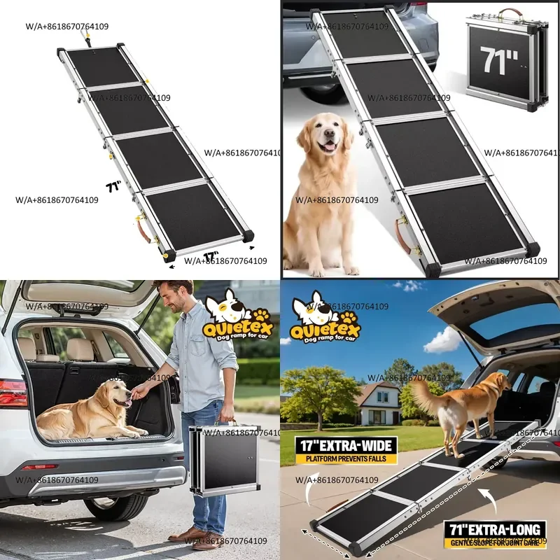 QUIETEX Extra Long 71" Rectangle Dog Ramp Folding Aluminum Alloy Non-Slip 330 lb Capacity Car SUV Truck Bed Pet Accessories