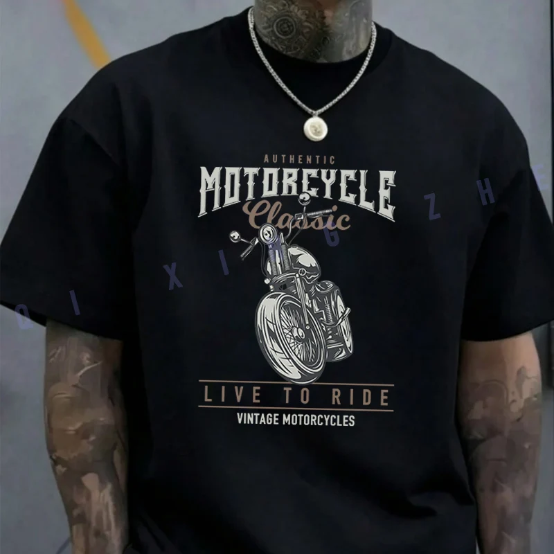 

Классическая футболка Moto Live To Ride, хлопковая футболка с круглым вырезом и короткими рукавами, модная футболка в стиле хип-хоп
