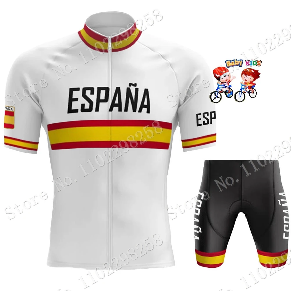 2024 Kids Espana National Team Cycling Jersey Set Spanish Boys Girls Cycling Clothing Road Bike Shirts Suit Bicycle Pants MTB