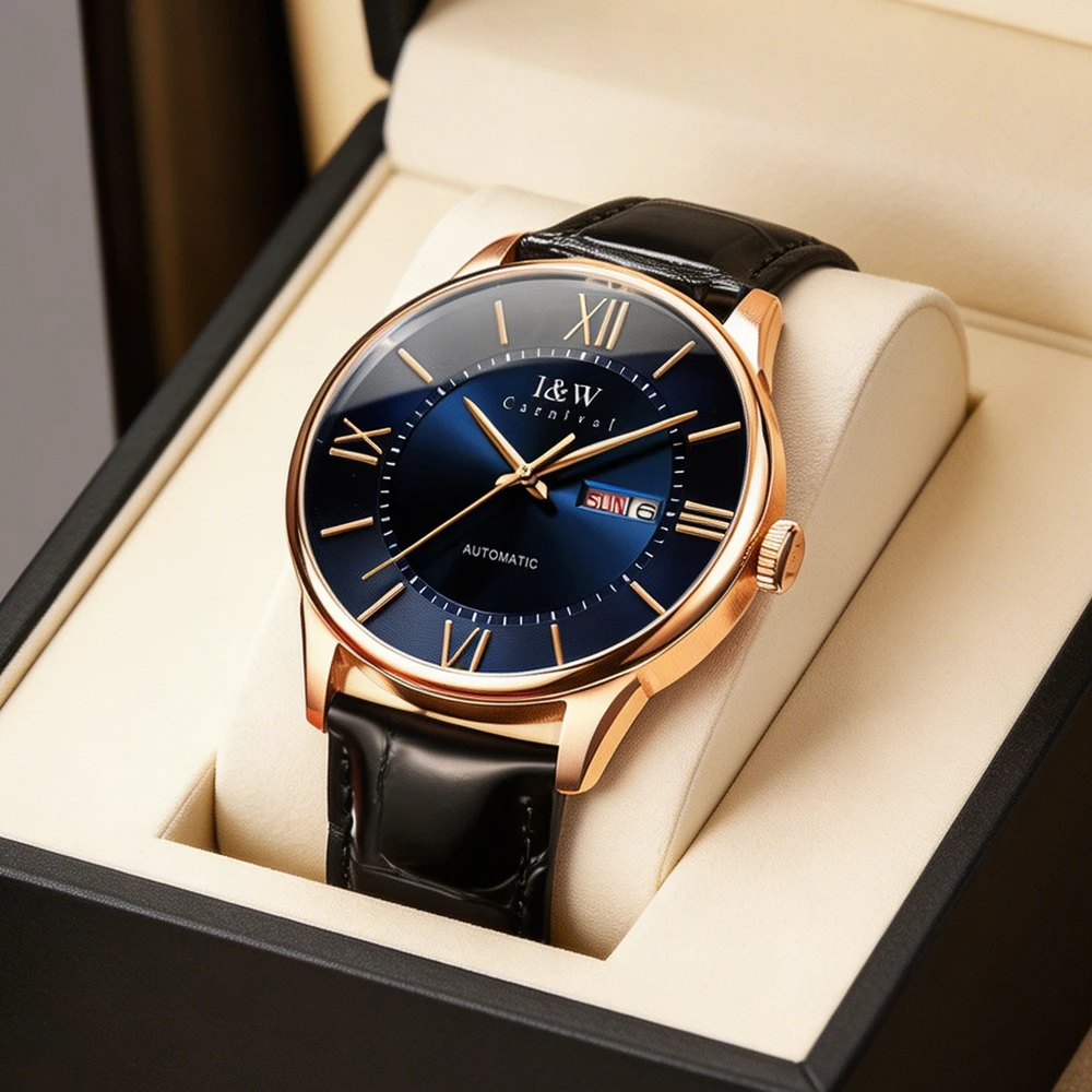 Carnival I&W Brand Business Mens Watches High End Mechanical Watch Fashion Sapphire Week Date Automatic Imported Movement Watch
