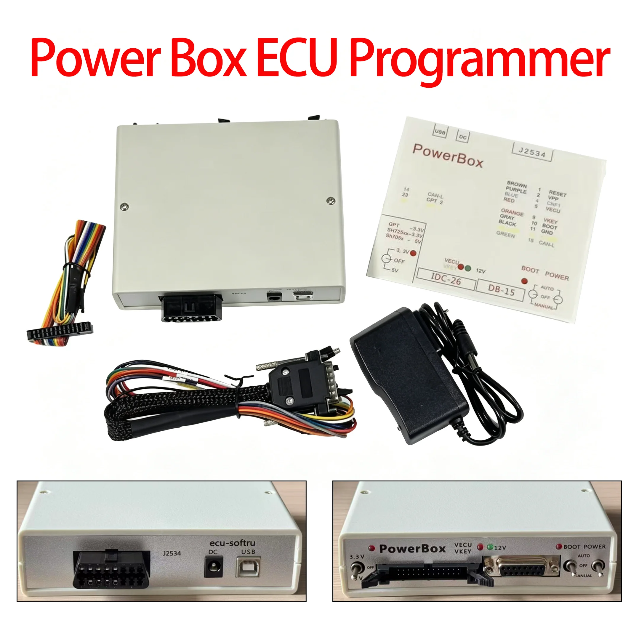 Power Box ECU Programmer JTAG PowerBox for PCM Flash Via J2534 Work with Openport 2.0 Power Box Connectors Full Adapters