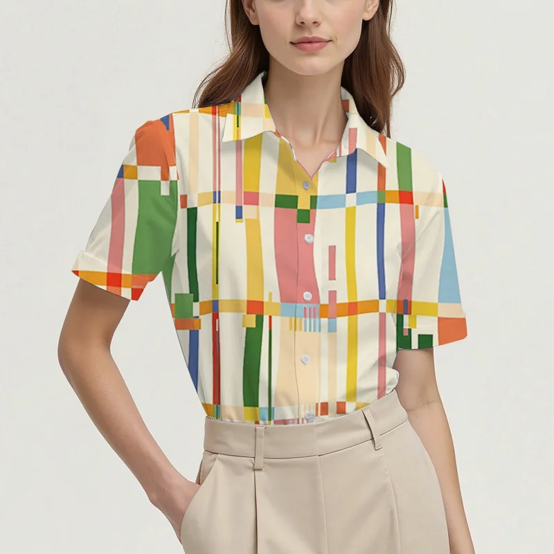 Summer women's shirt casual short-sleeved lapel Christmas element pattern women's top personality fashion women's clothing