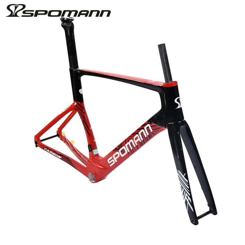 Newest SPOMANN 700C Racing Road Bike UD Full Carbon Fibre Bicycle Thru Axle Disc Brake Inner Cable Frame Fork