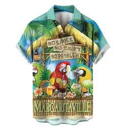 2024 Trendy Cardigan Hawaiian Shirt Men's Parrot 3D Printed Short Sleeve Large Size Loose Beach Wear Fashion New Product