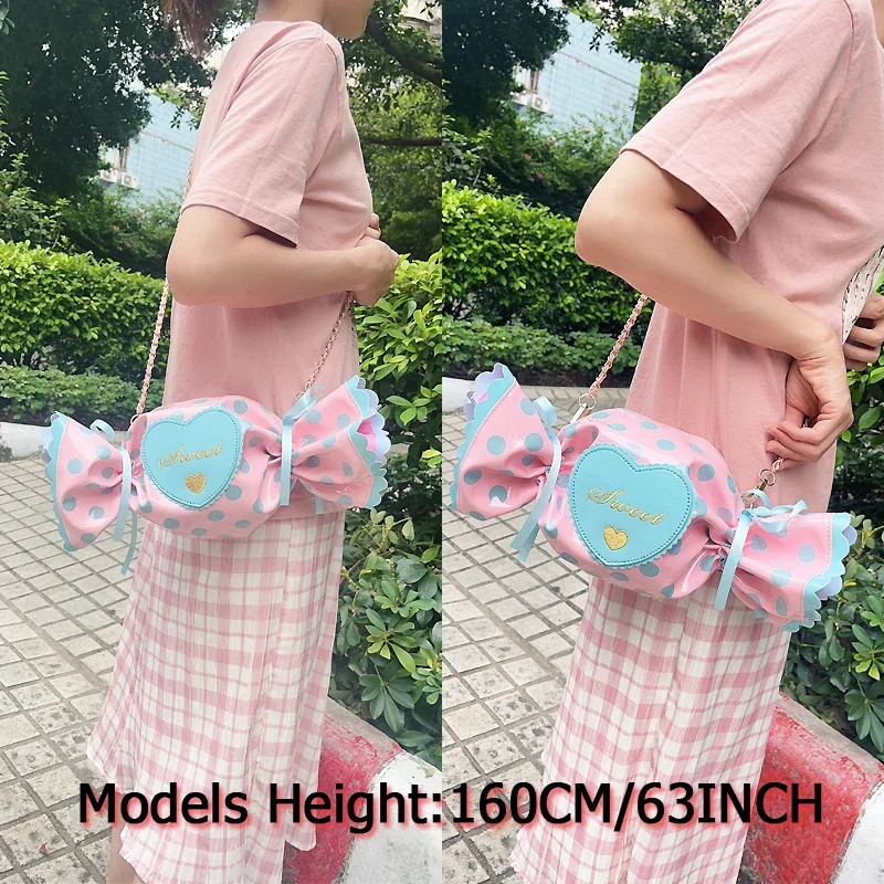 Kawaii Dot Candy Shaped Girls Purses and Handbags Sweet Lolita Daily Clutch Bag Chain Shoulder Bag for Women Ladies Party Purses