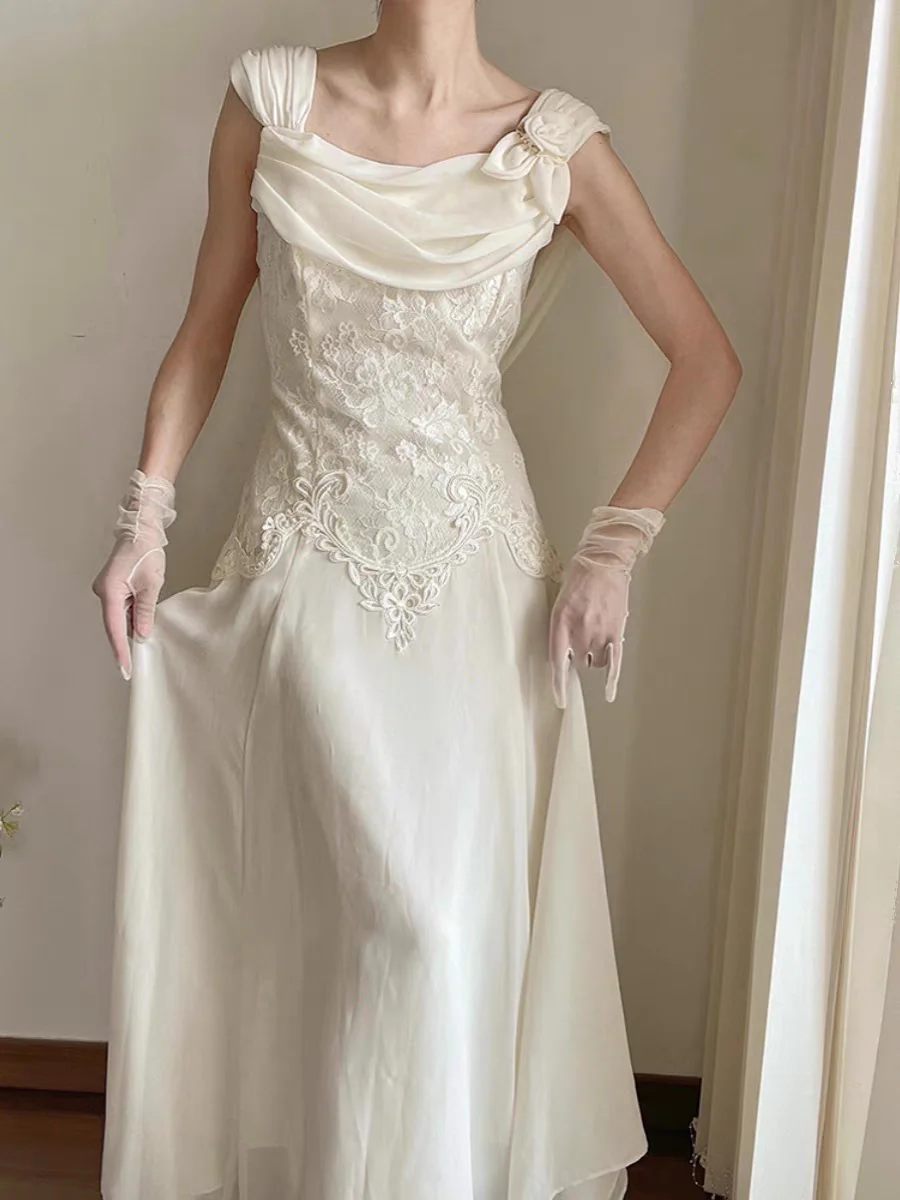 

Retro White Lace One oulder Forest System Morning Robe Wedding Dr Outgoing Light Wedding Dr Engagement Evening Gown