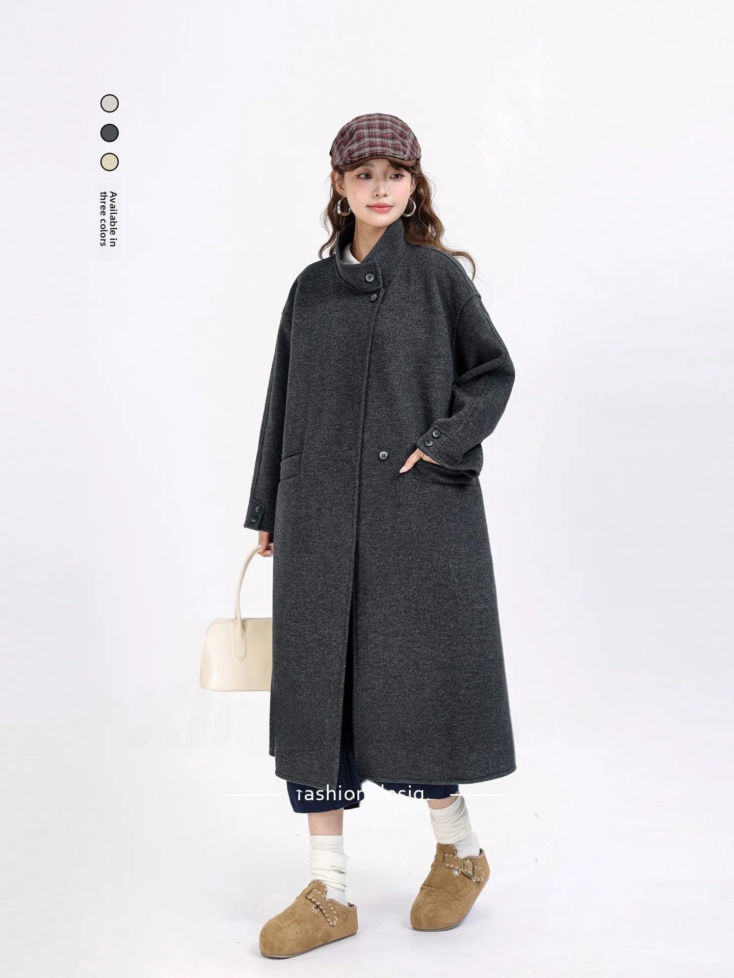 

Double-Sided Woolen Coat Korean Sle Loose Fit Stand Collar Women's Outerwear ey Vintage New Arrival Winter Faion